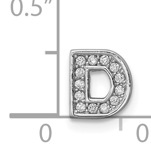 Sterling Silver Rhodium plated CZ Letter D Slide Charm