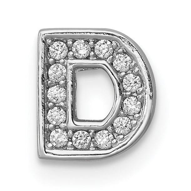 Sterling Silver Rhodium-plated CZ Letter D Initial Slide Charm