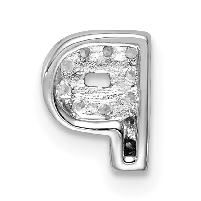 Sterling Silver Rhodium plated CZ Letter P Slide Charm