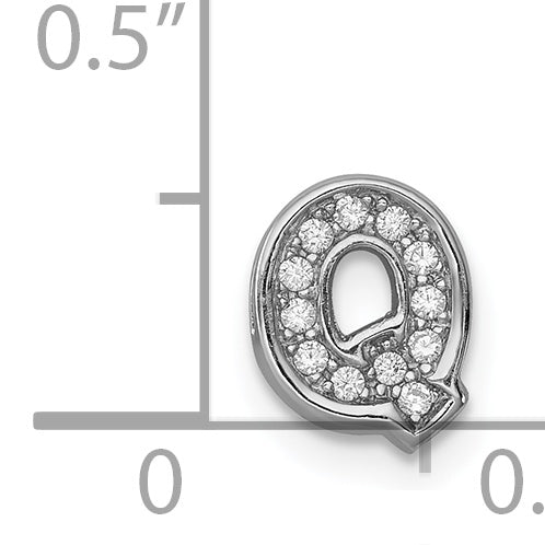 Sterling Silver Rhodium plated CZ Letter Q Slide Charm