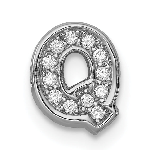 Sterling Silver Rhodium-plated CZ Letter Q Initial Slide Charm