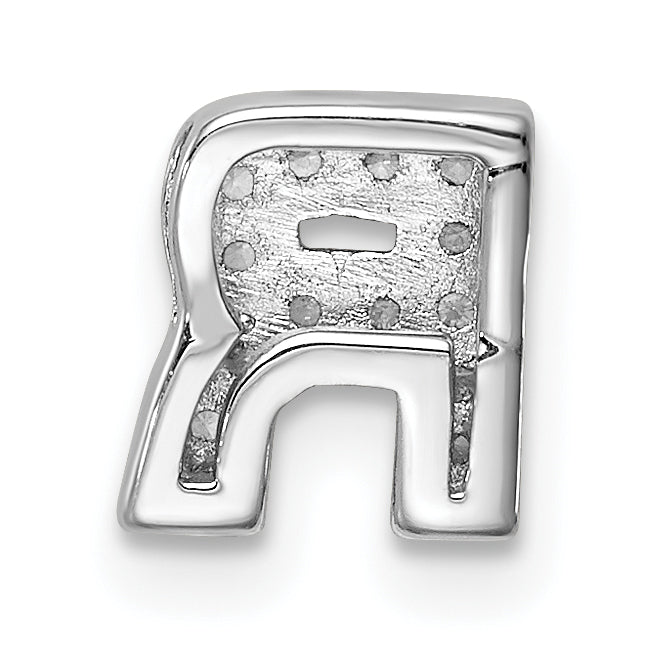 Sterling Silver Rhodium plated CZ Letter R Slide Charm