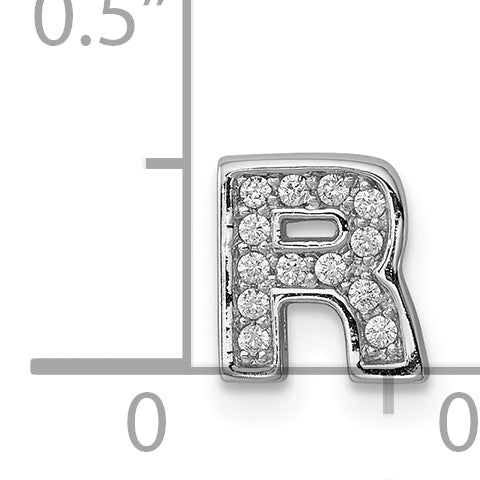 Sterling Silver Rhodium plated CZ Letter R Slide Charm