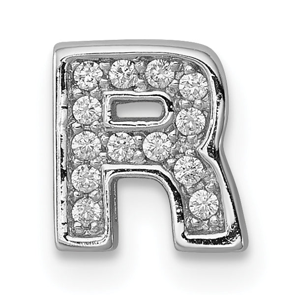 Sterling Silver Rhodium-plated CZ Letter R Initial Slide Charm