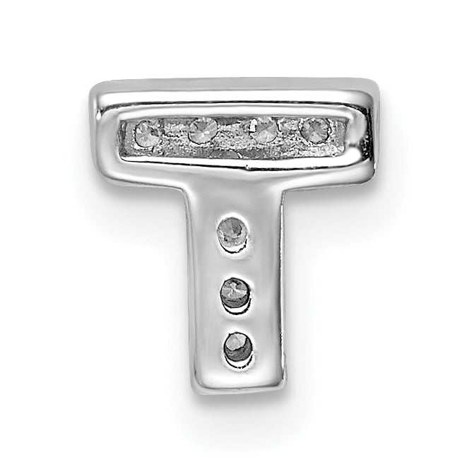 Sterling Silver Rhodium plated CZ Letter T Slide Charm