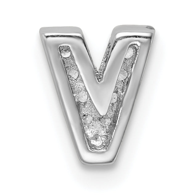 Sterling Silver Rhodium plated CZ Letter V Slide Charm