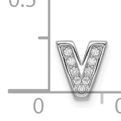 Sterling Silver Rhodium plated CZ Letter V Slide Charm