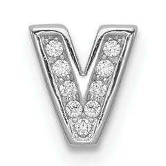 Sterling Silver Rhodium-plated CZ Letter V Initial Slide Charm