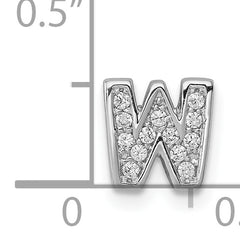 Sterling Silver Rhodium plated CZ Letter W Slide Charm