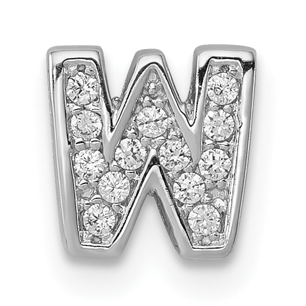 Sterling Silver Rhodium-plated CZ Letter W Initial Slide Charm