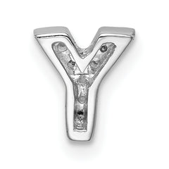 Sterling Silver Rhodium plated CZ Letter Y Slide Charm