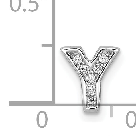 Sterling Silver Rhodium plated CZ Letter Y Slide Charm