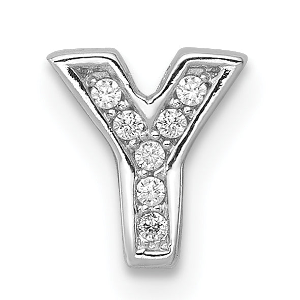 Sterling Silver Rhodium-plated CZ Letter Y Initial Slide Charm