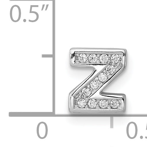 Sterling Silver Rhodium plated CZ Letter Z Slide Charm