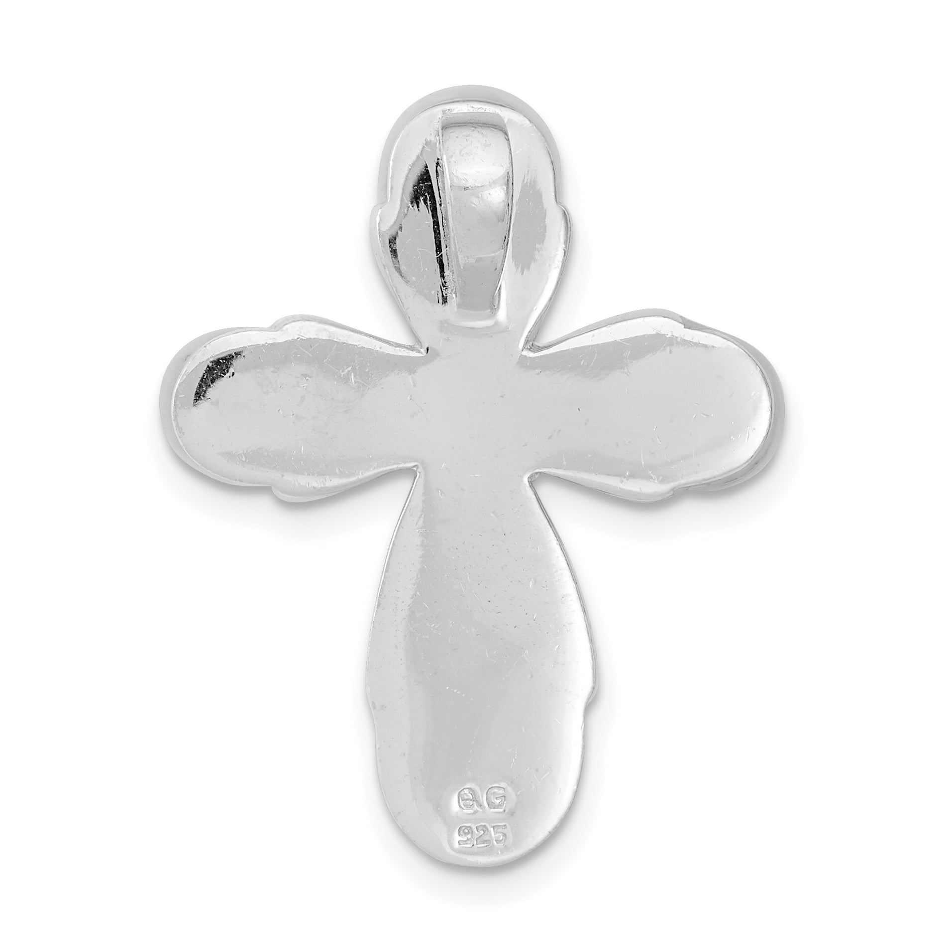 Sterling Silver 925 Cross Pendant with Mother of Pearl Inlays, Rhodium Polish