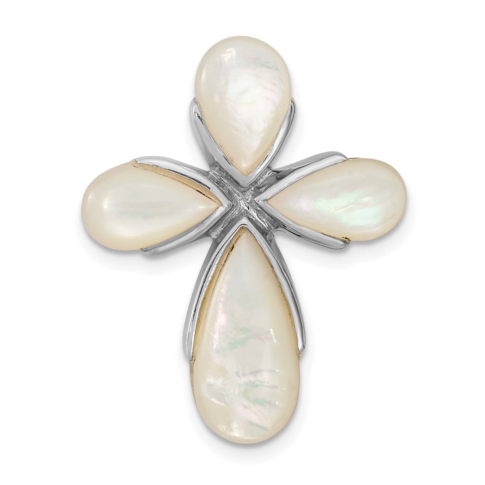 Sterling Silver Rhodium-plated Mother of Pearl Cross Chain Slide