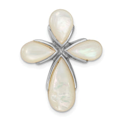 Sterling Silver Rhodium-plated Mother of Pearl Cross Chain Slide