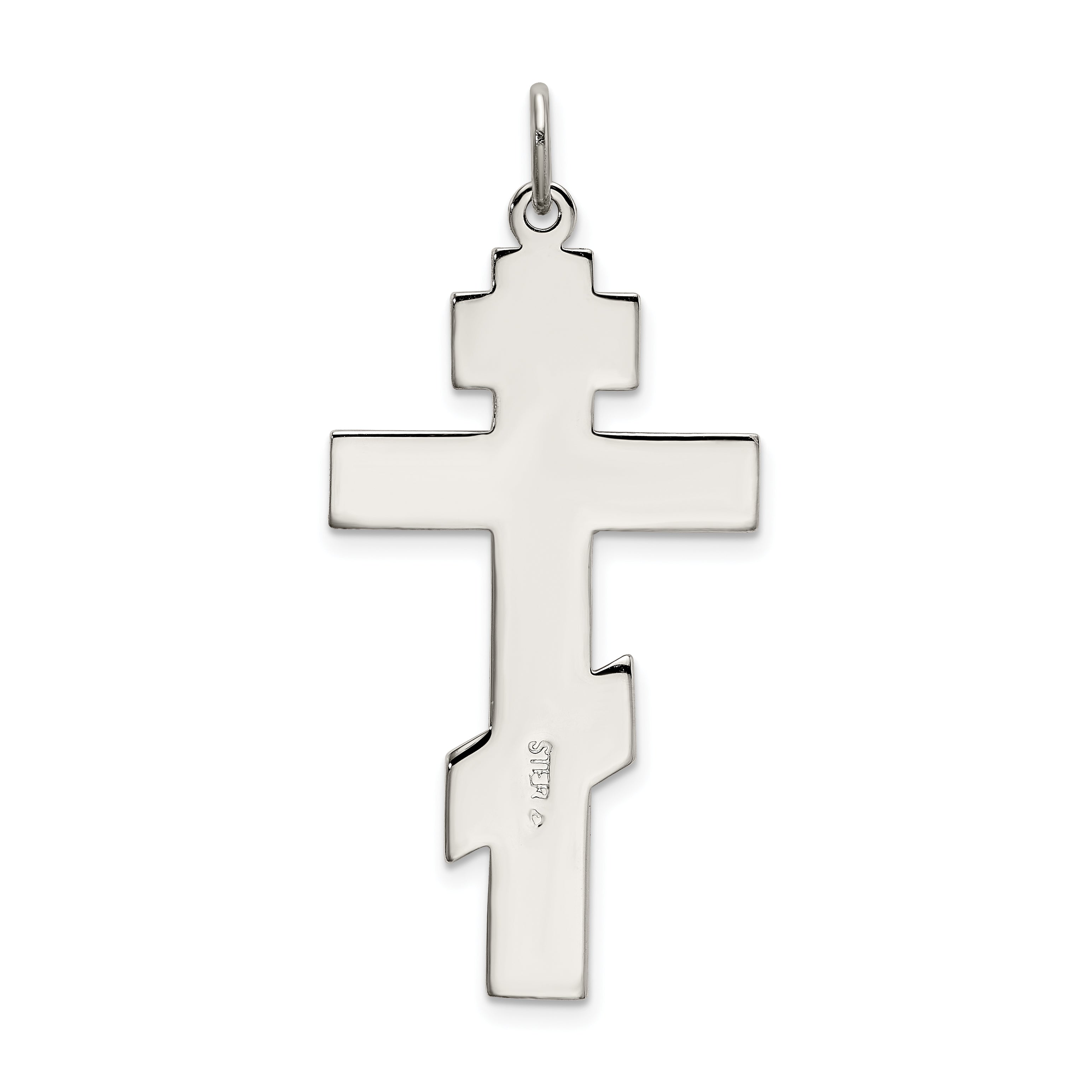 Sterling Silver 925 Orthodox Cross Pendant with Polished Platinum Finish