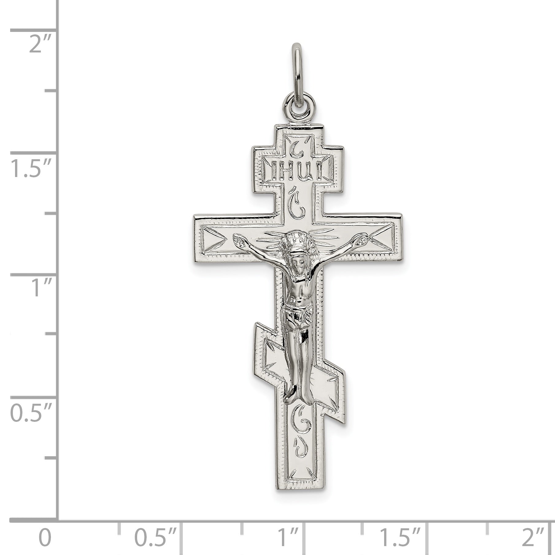 Sterling Silver 925 Orthodox Cross Pendant with Polished Platinum Finish