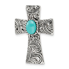 Sterling Silver Antiqued Reconstituted Turquoise Cabochon Slide