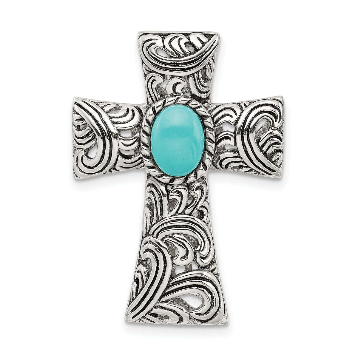 Sterling Silver Antiqued Reconstituted Turquoise Cabochon Slide