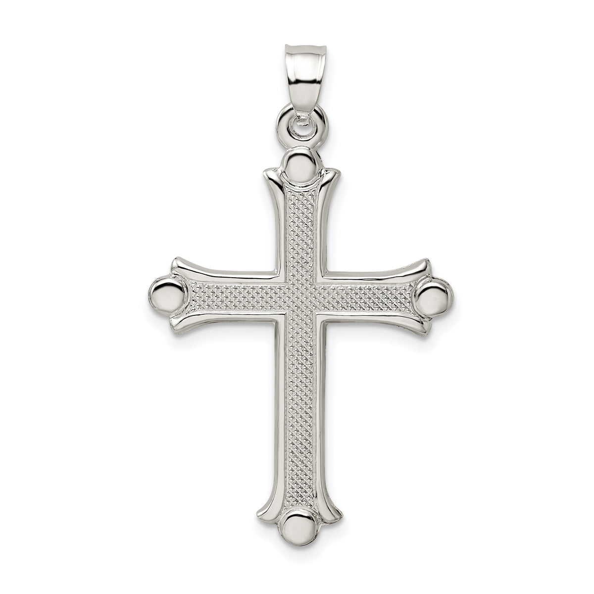 Sterling Silver Textured Budded Cross Pendant