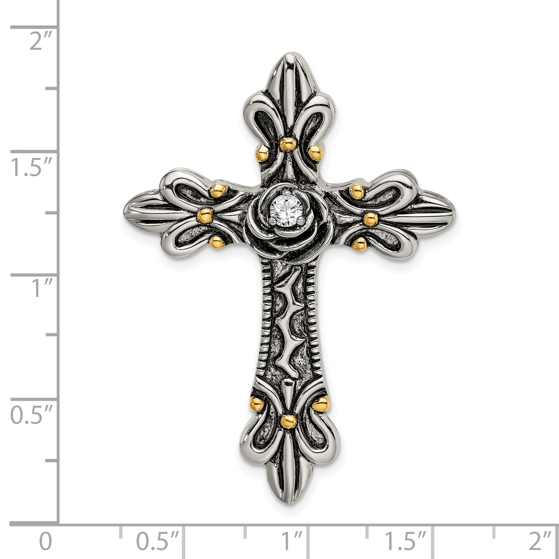 Sterling Silver 925 Gold-Plated CZ Cross Pendant with Antiqued Finish