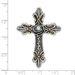 Sterling Silver 925 Gold-Plated CZ Cross Pendant with Antiqued Finish