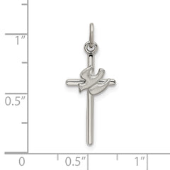 Sterling Silver Polished and Satin Dove Cross Pendant