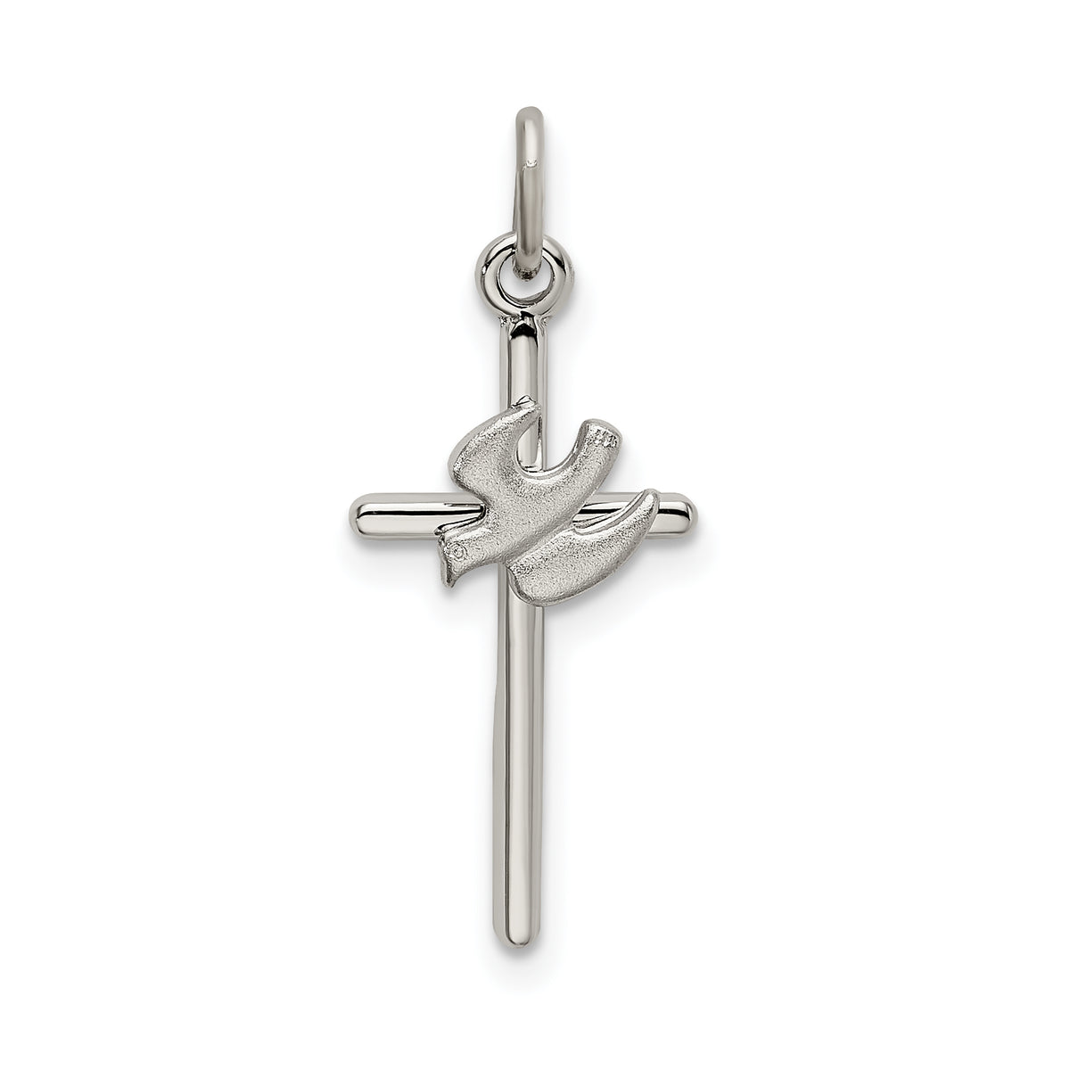 Sterling Silver Polished and Satin Dove Cross Pendant