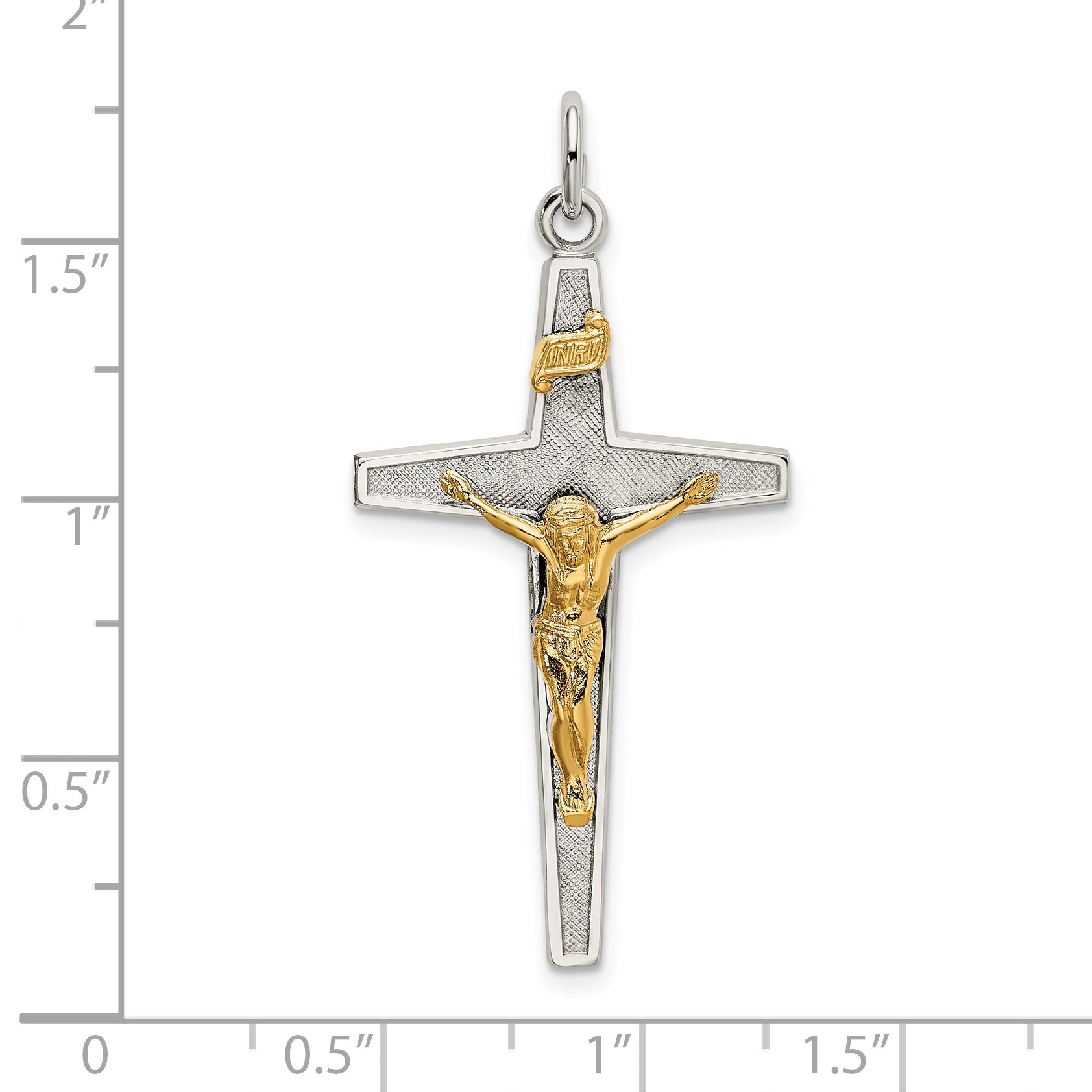 Sophia Jewelers Sterling Silver Two-Tone INRI Crucifix Pendant with Polished Textured Finish