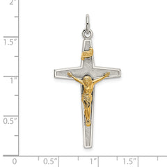 Sophia Jewelers Sterling Silver Two-Tone INRI Crucifix Pendant with Polished Textured Finish