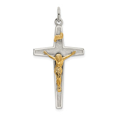 Sterling Silver & Gold-plated Polished and Textured INRI Crucifix Pendant