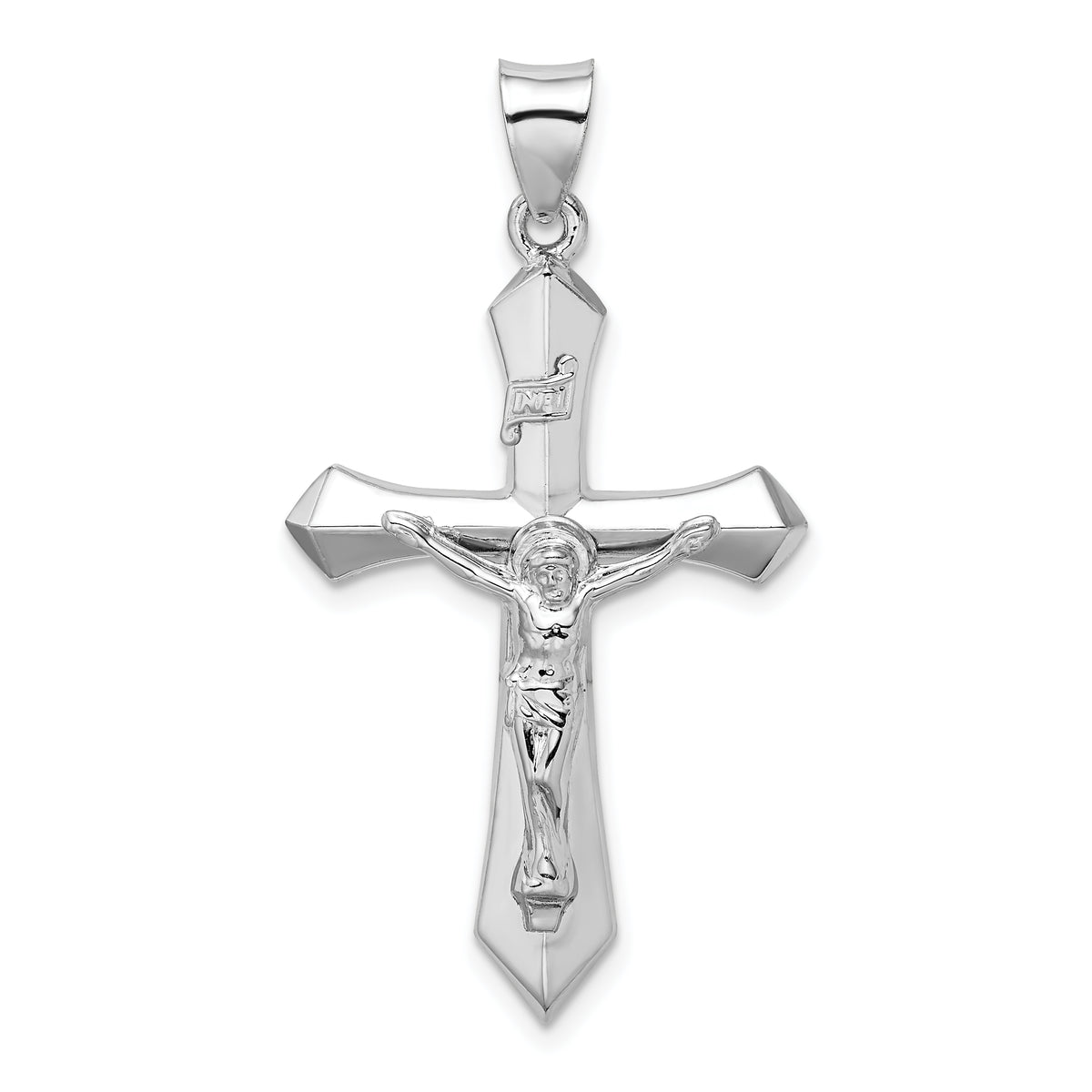 Sterling Silver Rhodium-plated Polished INRI Crucifix Pendant