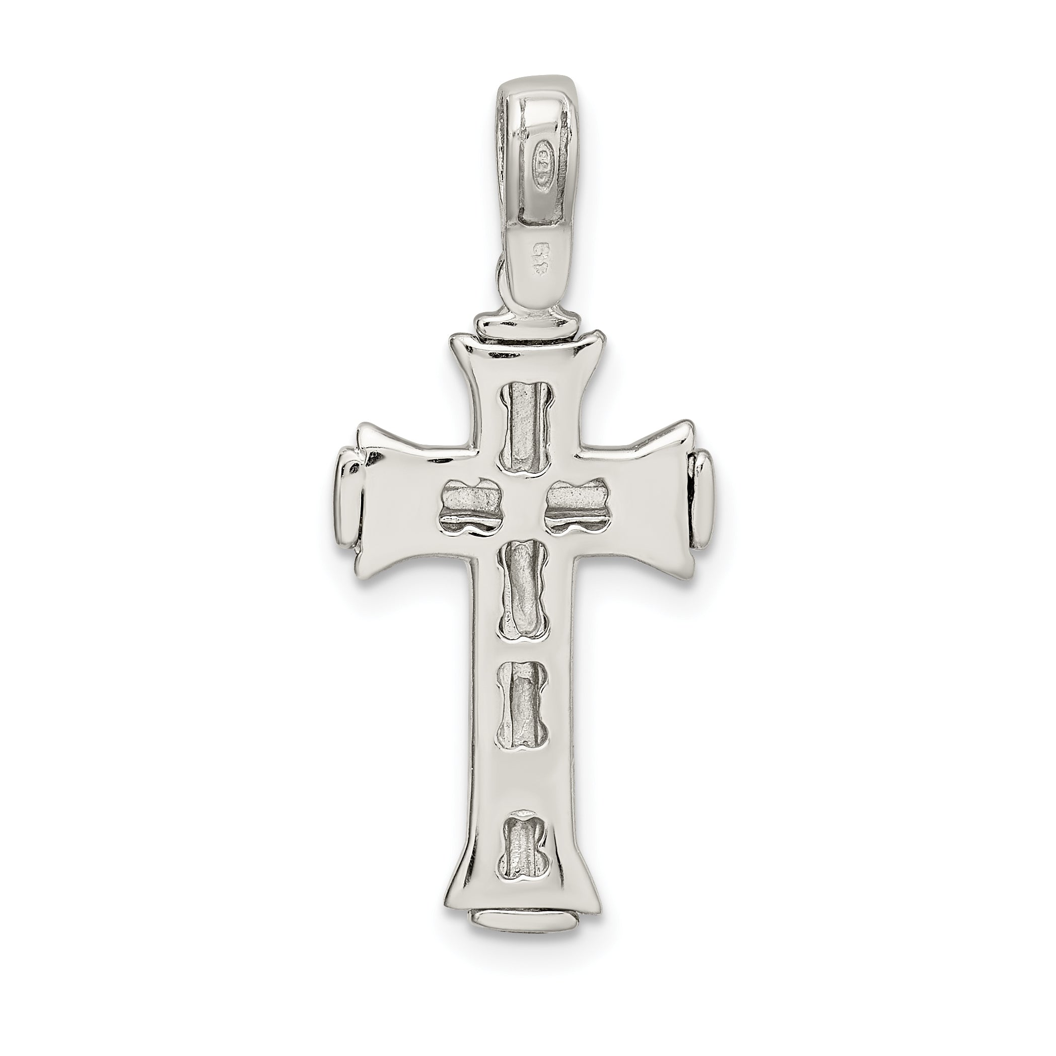 Sterling Silver 3D Crucifix Pendant with Satin Polished Rhodium Finish