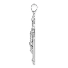 Sterling Silver 925 INRI Crucifix Pendant with Rhodium Polish