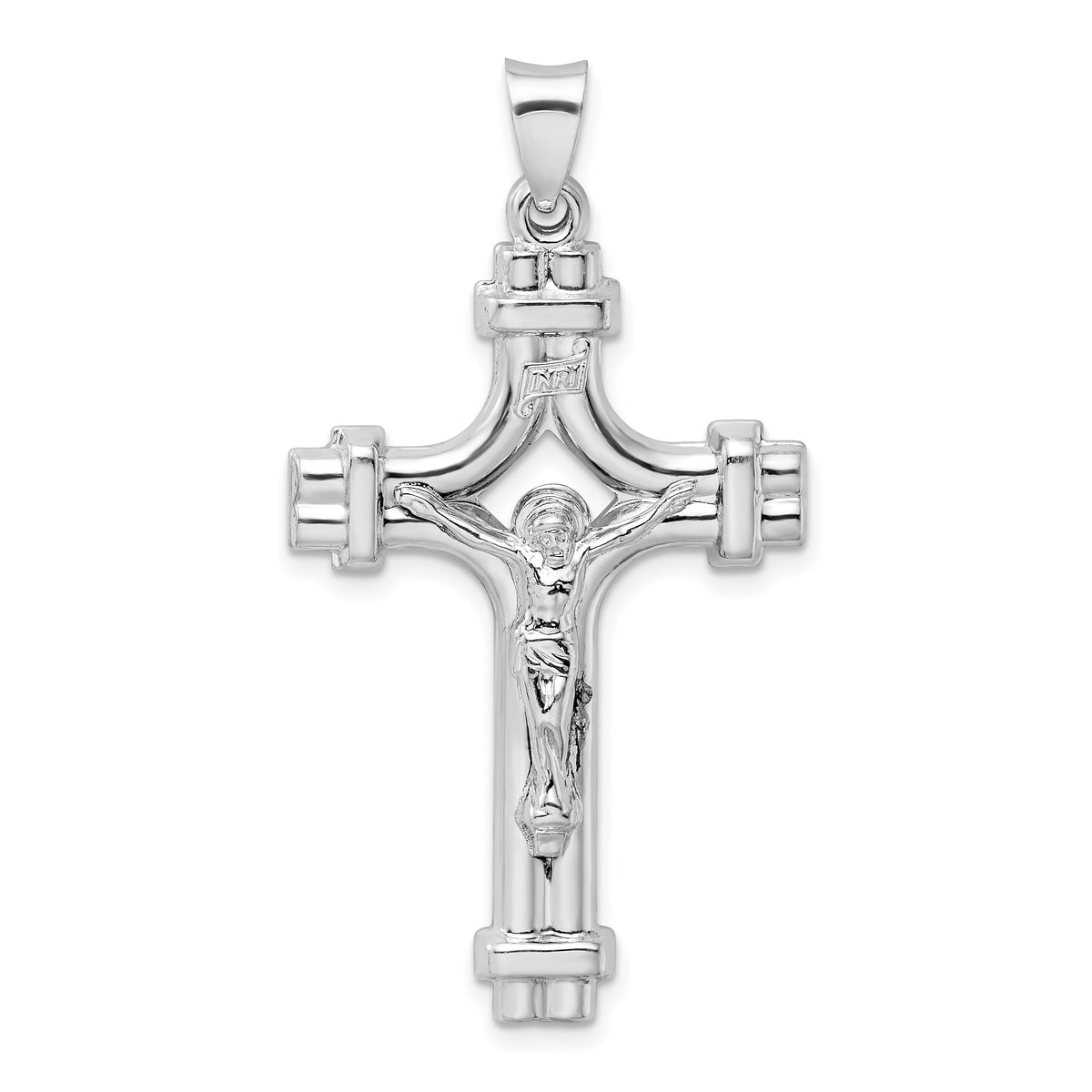 Sterling Silver Rhodium-plated Polished INRI Crucifix Pendant