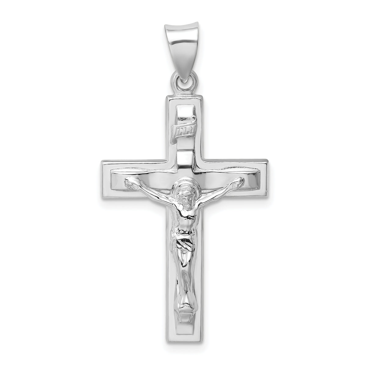 Sterling Silver Rhodium-plated Polished INRI Latin Crucifix Pendant