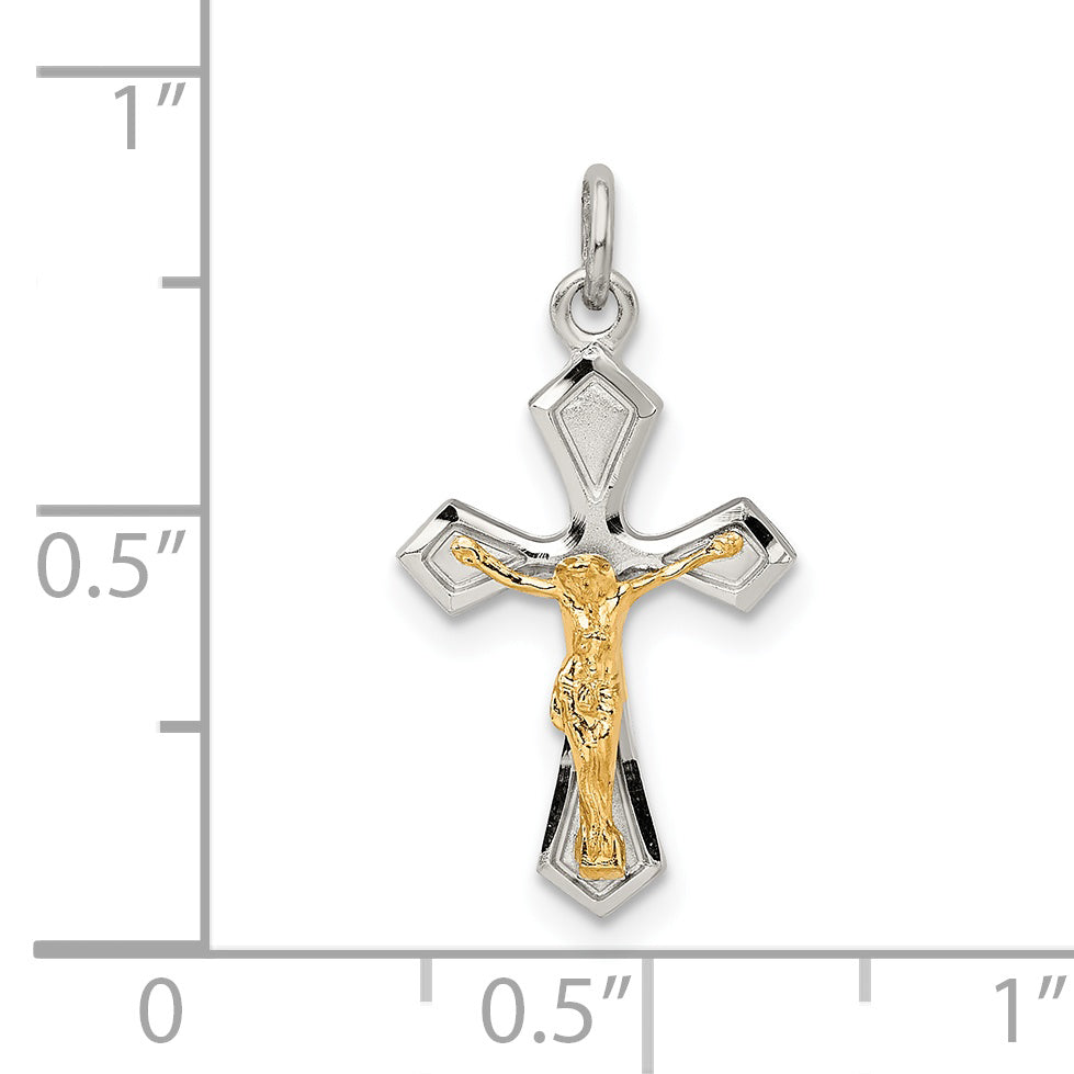 Sterling Silver & Gold-plated Polished Satin & D/C Crucifix Pendant