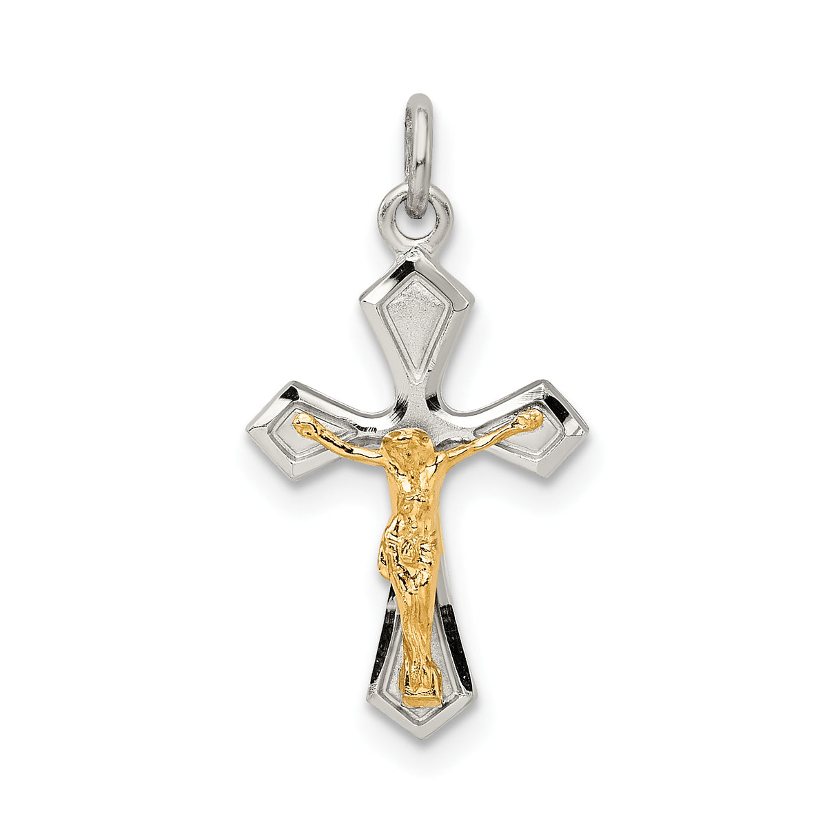 Sterling Silver & Gold-plated Polished Satin & D/C Crucifix Pendant