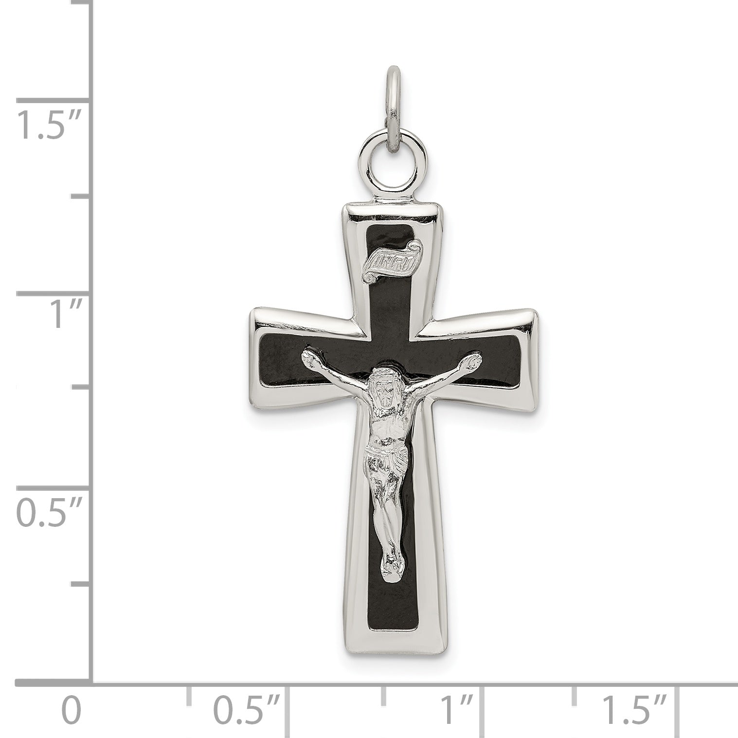 Sterling Silver 925 INRI Crucifix Pendant with Black Epoxy Detailing