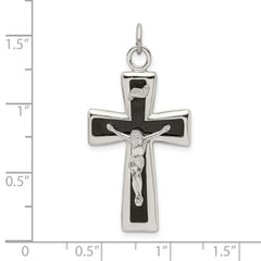 Sterling Silver 925 INRI Crucifix Pendant with Black Epoxy Detailing