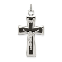 Sterling Silver Black Epoxy INRI Crucifix Pendant