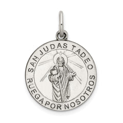 Sterling Silver Satin Antiqued Spanish St. Jude Thaddeus Medal Pendant