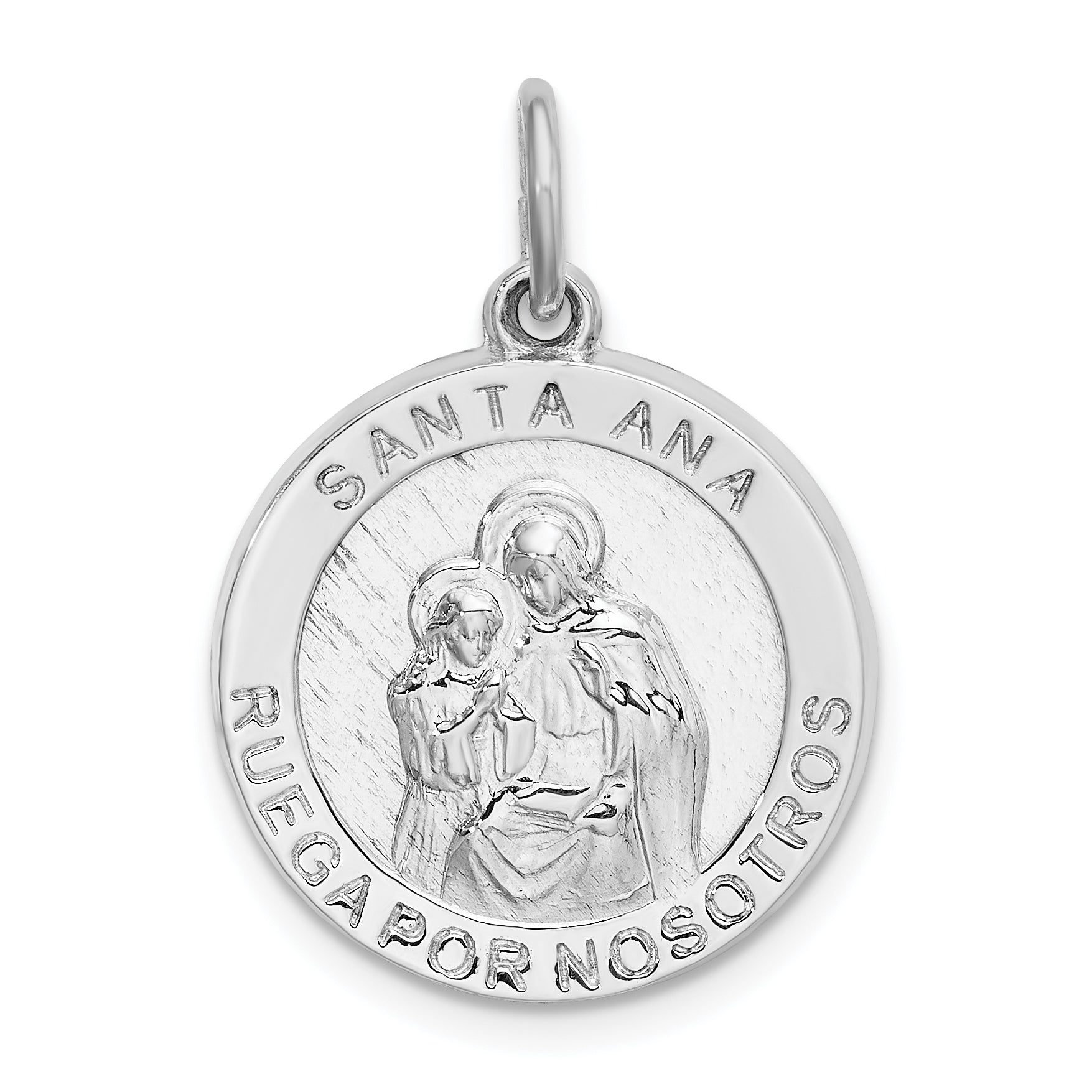 Sterling Silver Rhodium-plated Spanish Saint Anne Medal Pendant