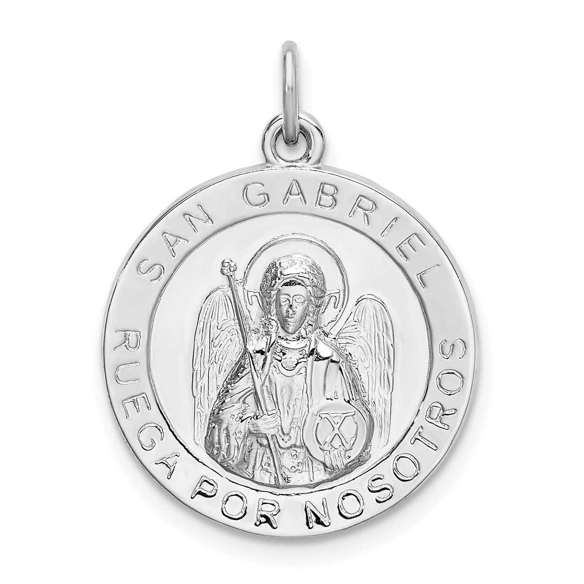 Sterling Silver Rhodium-plated Spanish St. Gabriel Medal Pendant