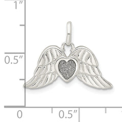 Sterling Silver Polished Enamel Glitter Fabric Heart w/Wings Pendant