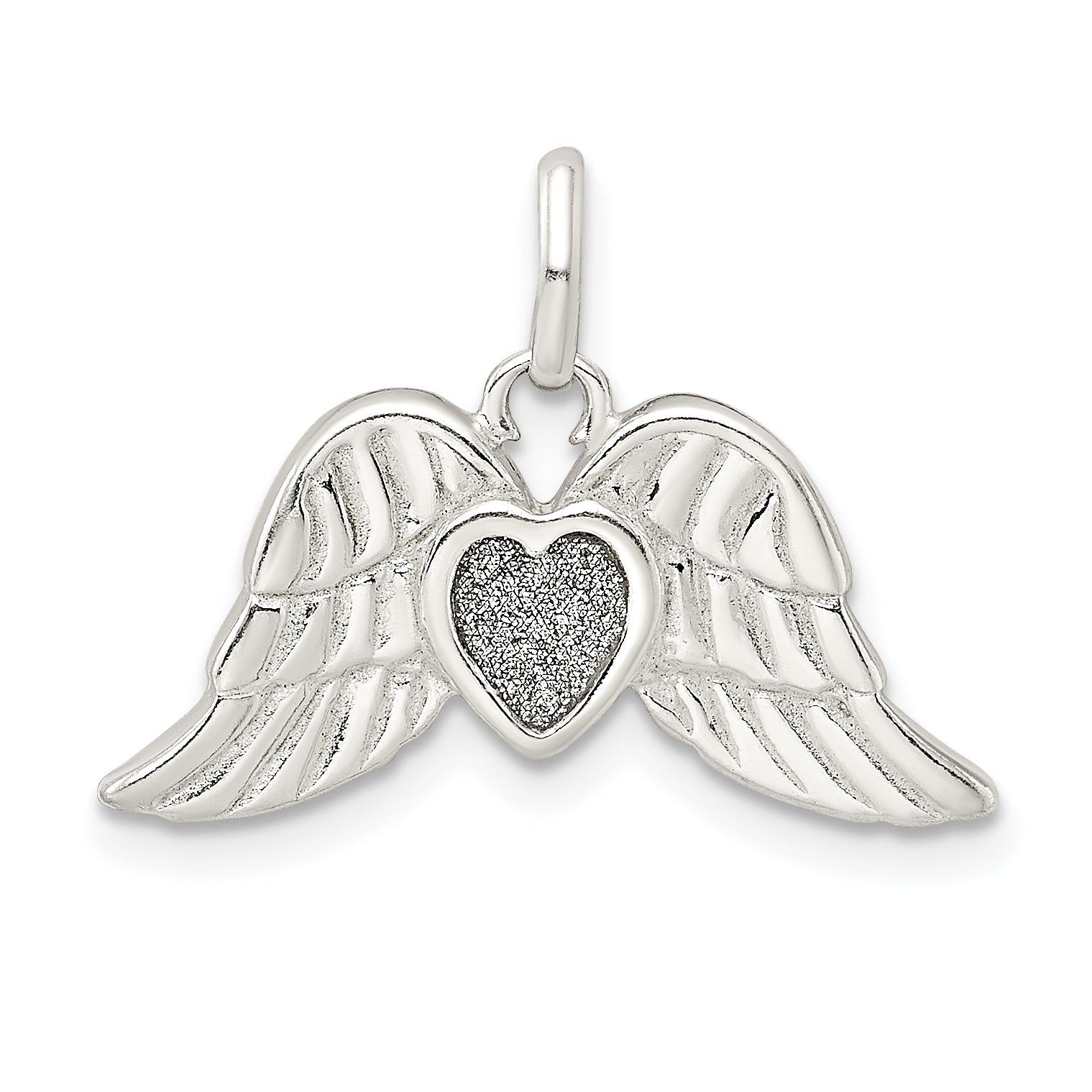 Sterling Silver Polished Enamel Glitter Fabric Heart w/Wings Pendant