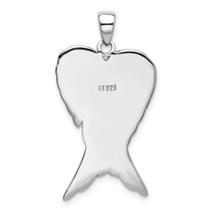 Sterling Silver Rhodium-plated Antiqued Angel Wing Pendant