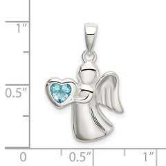 Sterling Silver Angel w/Light Blue CZ Heart Pendant